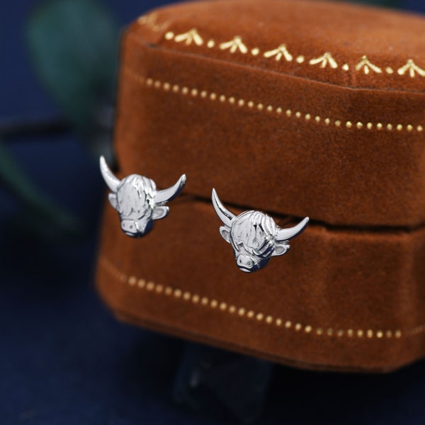 Clous d'oreilles vache Highland en argent sterling, clou vache, boucles d'oreilles taureau, petites boucles d'oreilles, petit clou vache, Écosse, écossais