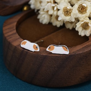 Extra Tiny Kawaii Hamster Enamel Stud Earrings in Sterling Silver, Cute Hamster Earrings, Pet Earrings, Pet Jewellery