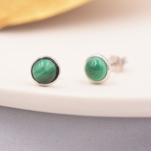 Natural Malachite Stone Stud Earrings in Sterling Silver 5mm Genuine Malachite Stud Earrings Semi Precious Gemstone image 2