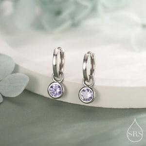 June Birthstone Alexandrite Crystal Drop Hoop Earrings in Sterling Silver, Detachable Dangle Earrings, Silver, Gold, Rose Gold