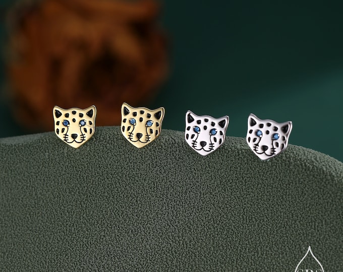 Leopard Stud Earrings in Sterling Silver, Silver or Gold, Leopard Face Earrings, Animal Earrings, Nature Inspired