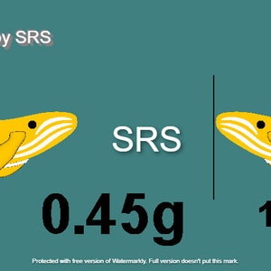 May include: A yellow whale charm with white stripes, designed and crafted by SRS. The charm weighs 0.45 grams and is 11 millimeters in size.