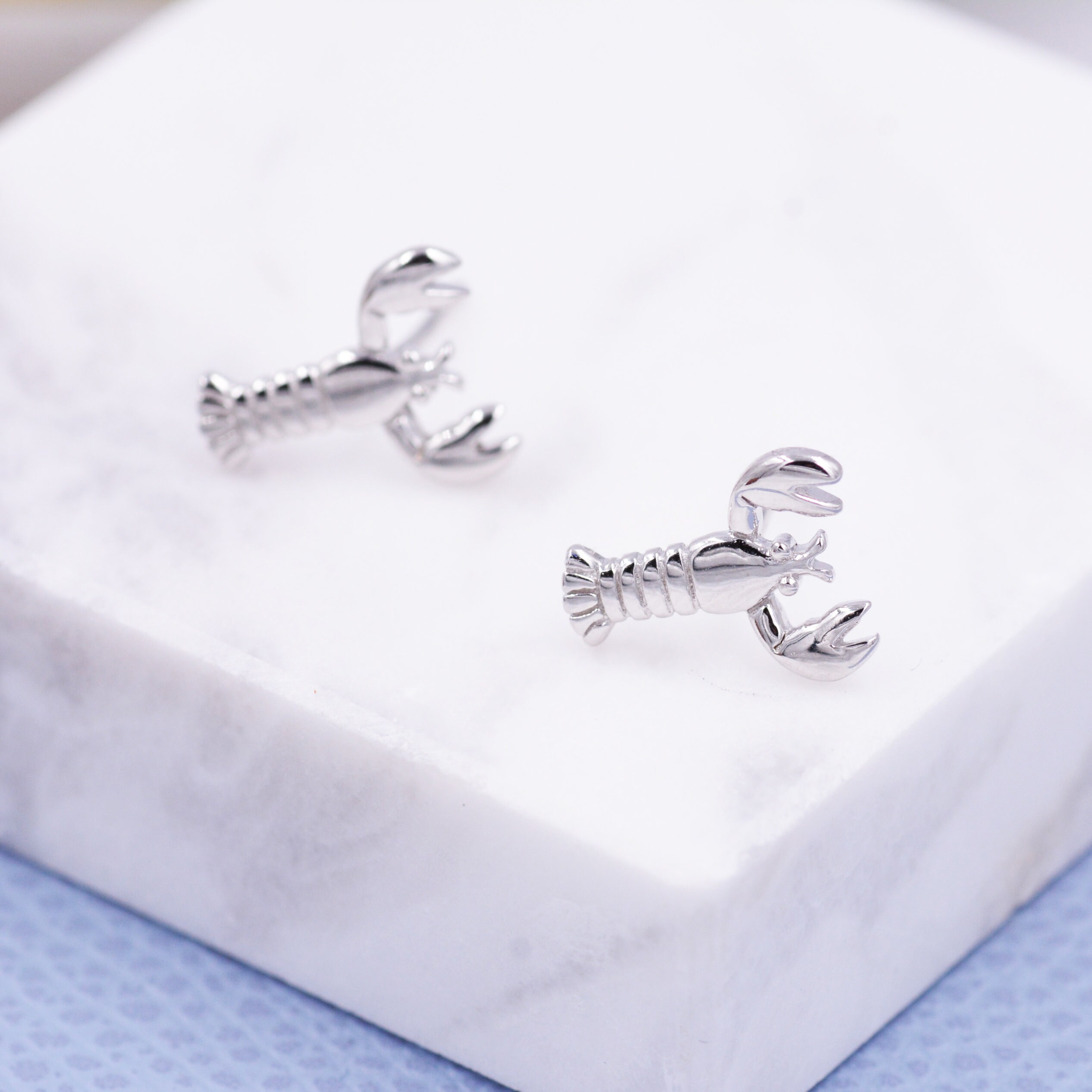 Sterling Silver Lobster Stud Earrings Ocean Creature Etsy