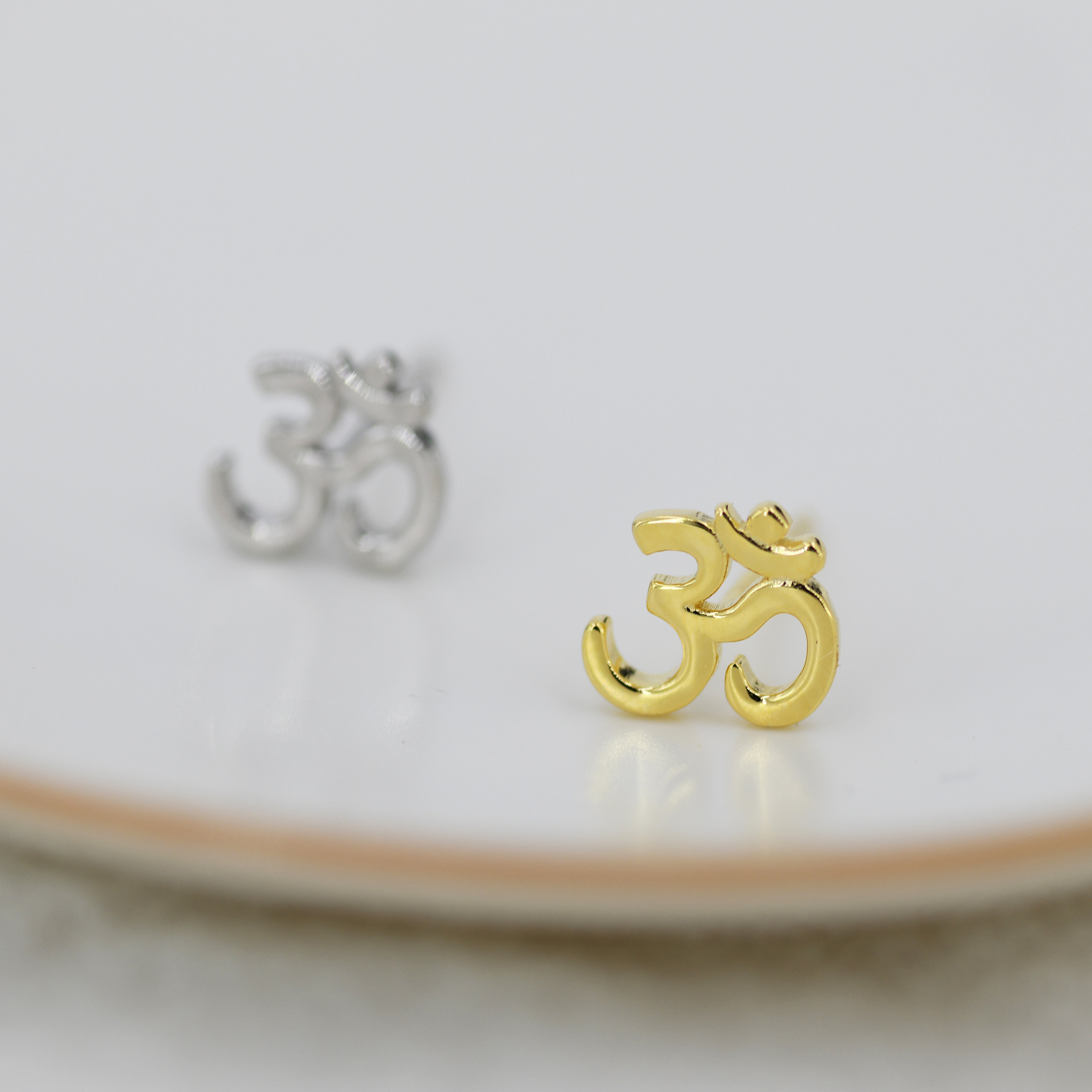 Om Stud Earrings in Sterling Silver, Silver or Gold, Buddhist Earrings, Meditation Earrings, Yoga Earrings