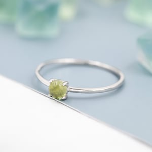 Peridot Ring in Sterling Silver, US 5 - 8, Natural Peridot Ring, Simple Gemstone Ring, Semi-Precious, Genuine Stone, August Birthstone