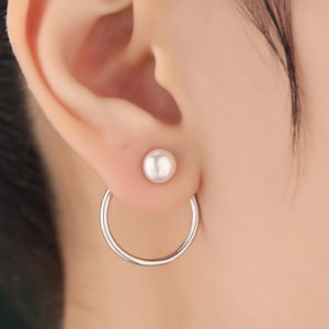Pendientes de perla de agua dulce natural en plata de ley, plata u oro. Pendientes circulares desmontables de dos vías (delanteros y traseros).