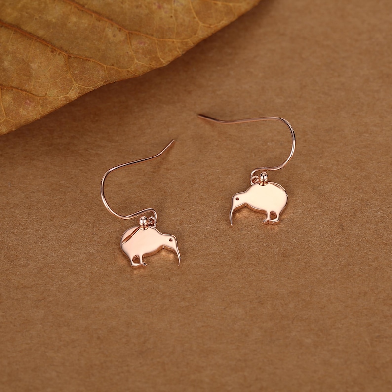 Kiwi Bird Drop Hook Earrings in Sterling Silver, Silver Gold or Rose Gold, Kiwi Bird Earrings image 7