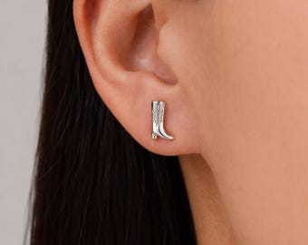 Cowboy Boot Stud Earrings in Sterling Silver, Silver, Gold or Rose Gold,  Cowboy Boot Earrings, Cowboy Earrings