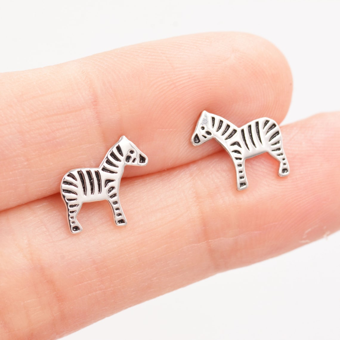 Zebra Stud Earrings in Sterling Silver Animal Stud Earrings Etsy
