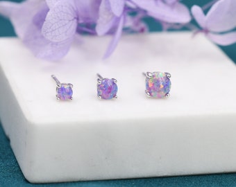 Cosmic Dust Purple Opal Stud Earrings in Sterling Silver, 3mm, 4mm and 5mm Simulated Opal, Purple Opal Stud Earrings