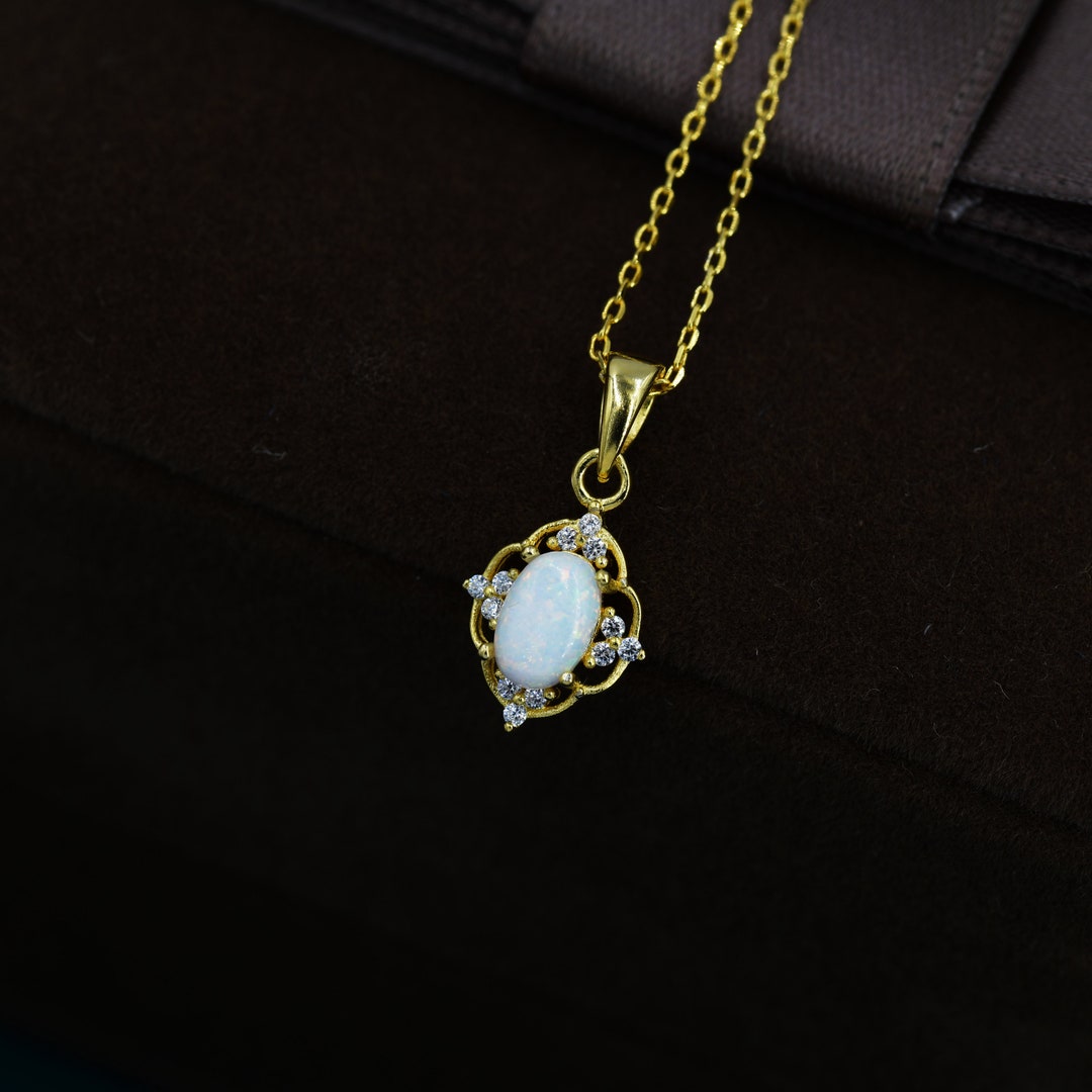 Vintage Style Tiny Opal Pendant Necklace in Sterling Silver - Etsy UK