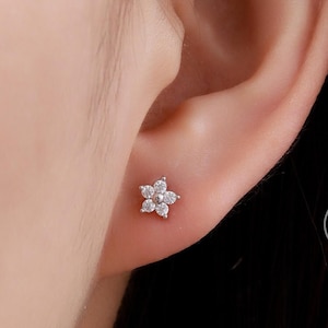 Tiny Flower CZ Stud Earrings in Sterling Silver, Forget Me Not Floral CZ Earrings, Silver, Gold and Rose Gold, Flower CZ Earrings