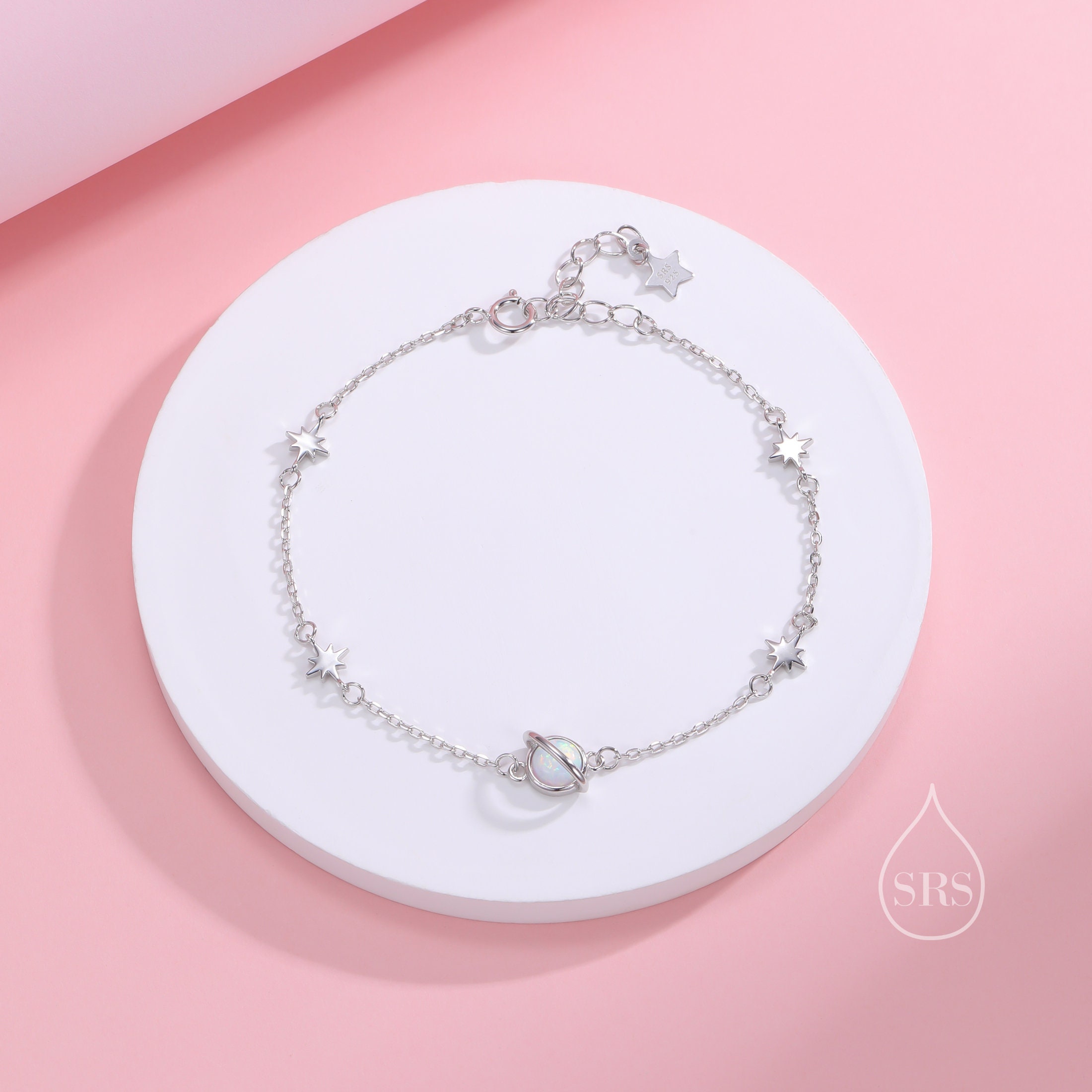 Planet and Starburst Bracelet in Sterling Silver, Silver or