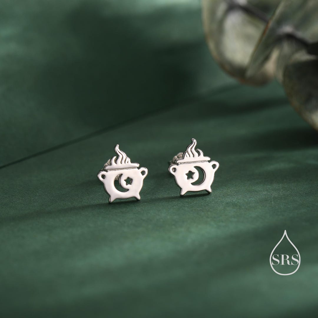 Tiny Cauldron Stud Earrings in Sterling Silver, Silver, Gold or