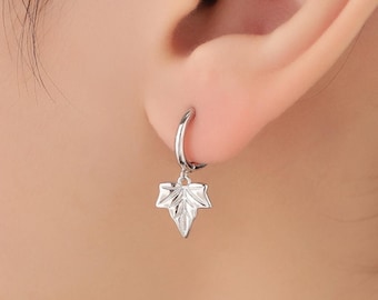Sterling Silver Ivy Leaf Hoops Earrings, Silver or Gold or Rose Gold, Ivy Leaf Earrings, Leaf Earrings,