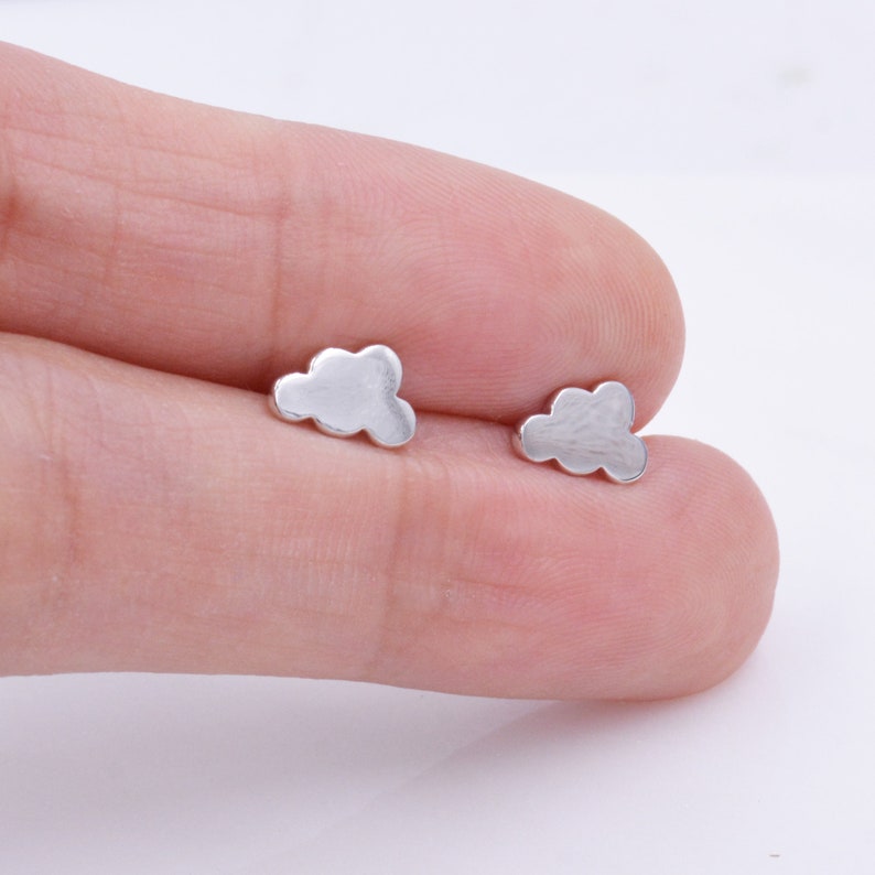 Sterling Silver Little Cloud Stud Earrings, Cute and Quirky Jewellery, Silver Lining Earrings L24 image 2