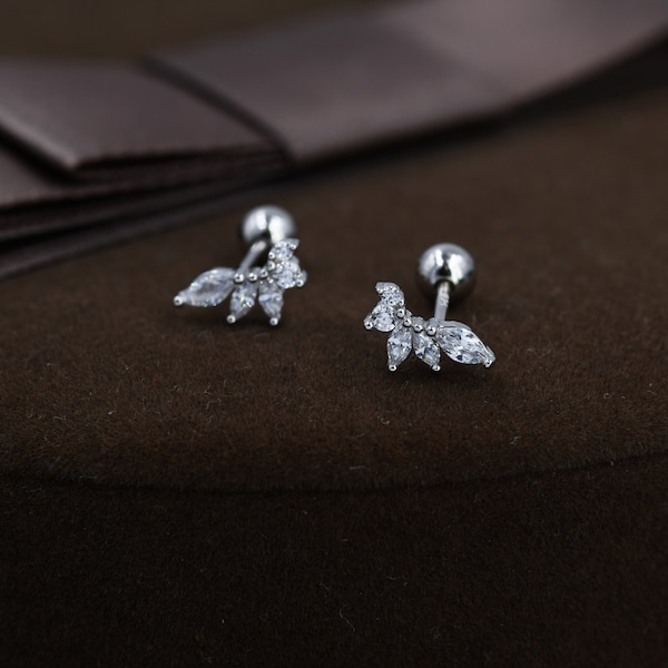Marquise Cluster CZ Screwback Earrings in Sterling Silver, Silver or Gold, Screw Back Cluster Crystal Earrings, Screwback Earrings