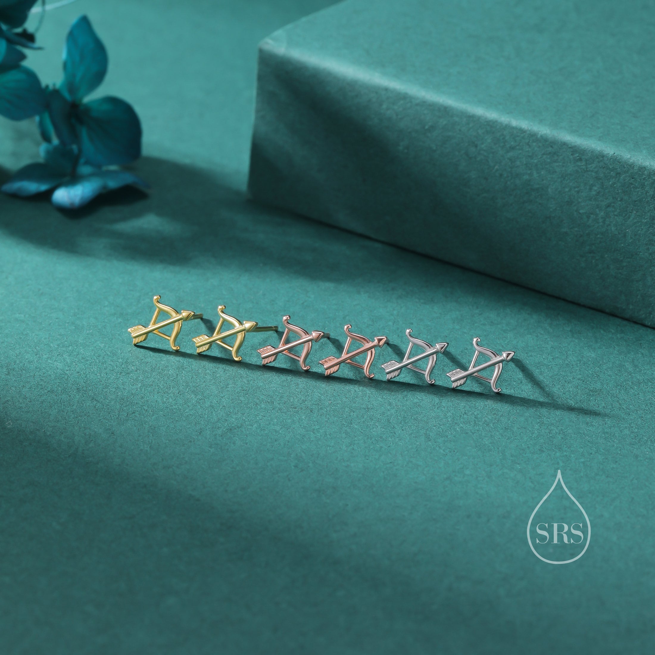 Bow and Arrow Stud Earrings in Sterling Silver, Silver or Gold or Rose Gold, Bow and Arrow Earrings