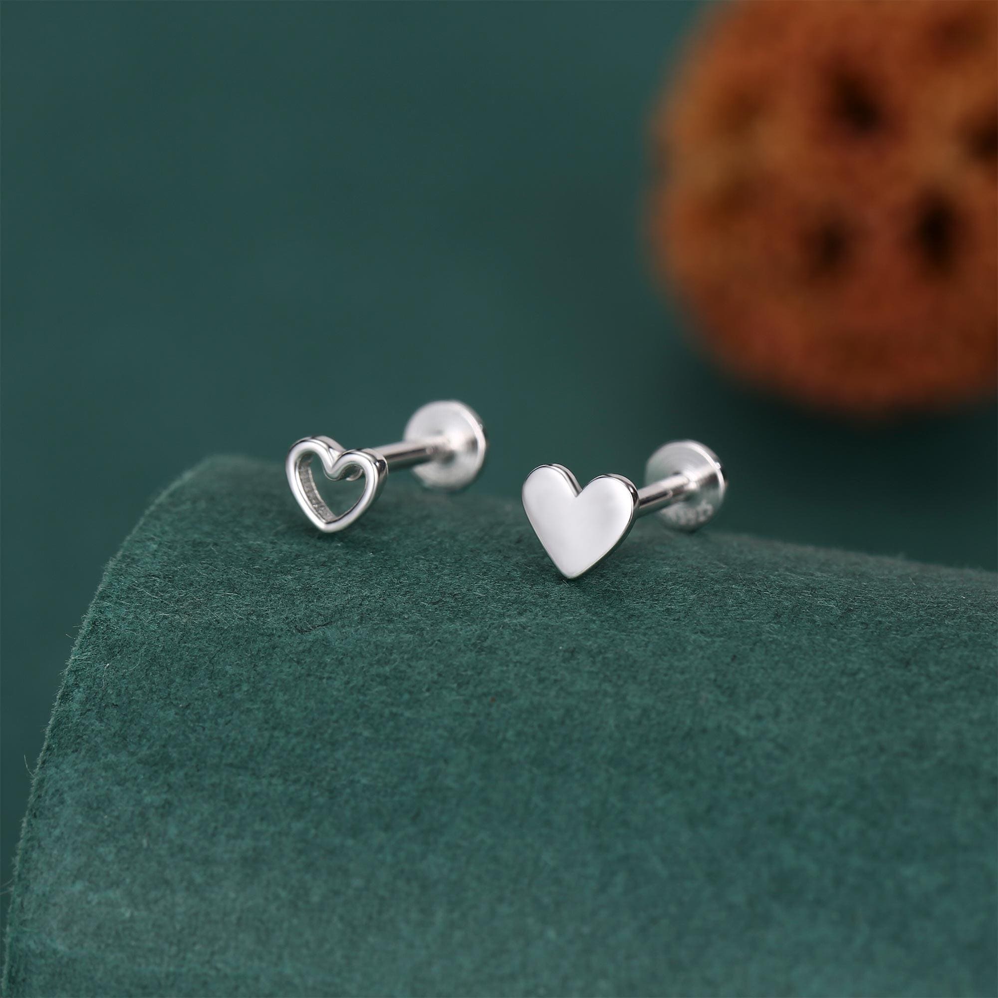 Sterling Silver Mismatched Heart 16G Flat Back Labret Earrings