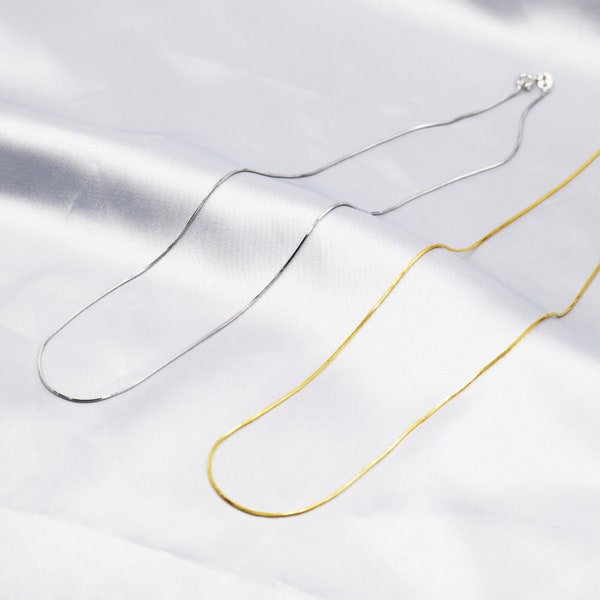 Minimalist Choker Chain in Sterling Silver, Silver or Gold, Plain Snake Chain Necklace, Skinny and Delicate Collar Necklace