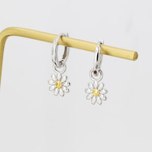 Little Daisy Flower Charmed Hoop Earrings in Sterling Silver Cute Flower Blossom Huggie Hoop Earrings Fun, Whimsical image 8