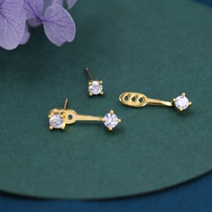 Double CZ Ear Jacket in Sterling Silver, Silver or Gold, Front and Back Earrings, Two Part Earrings image 5