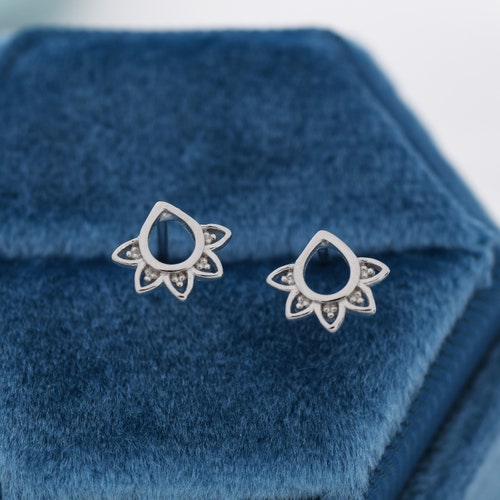 S925 Sterling Silver Rose Flower Stud Earrings - Lotus Design For Women Teens