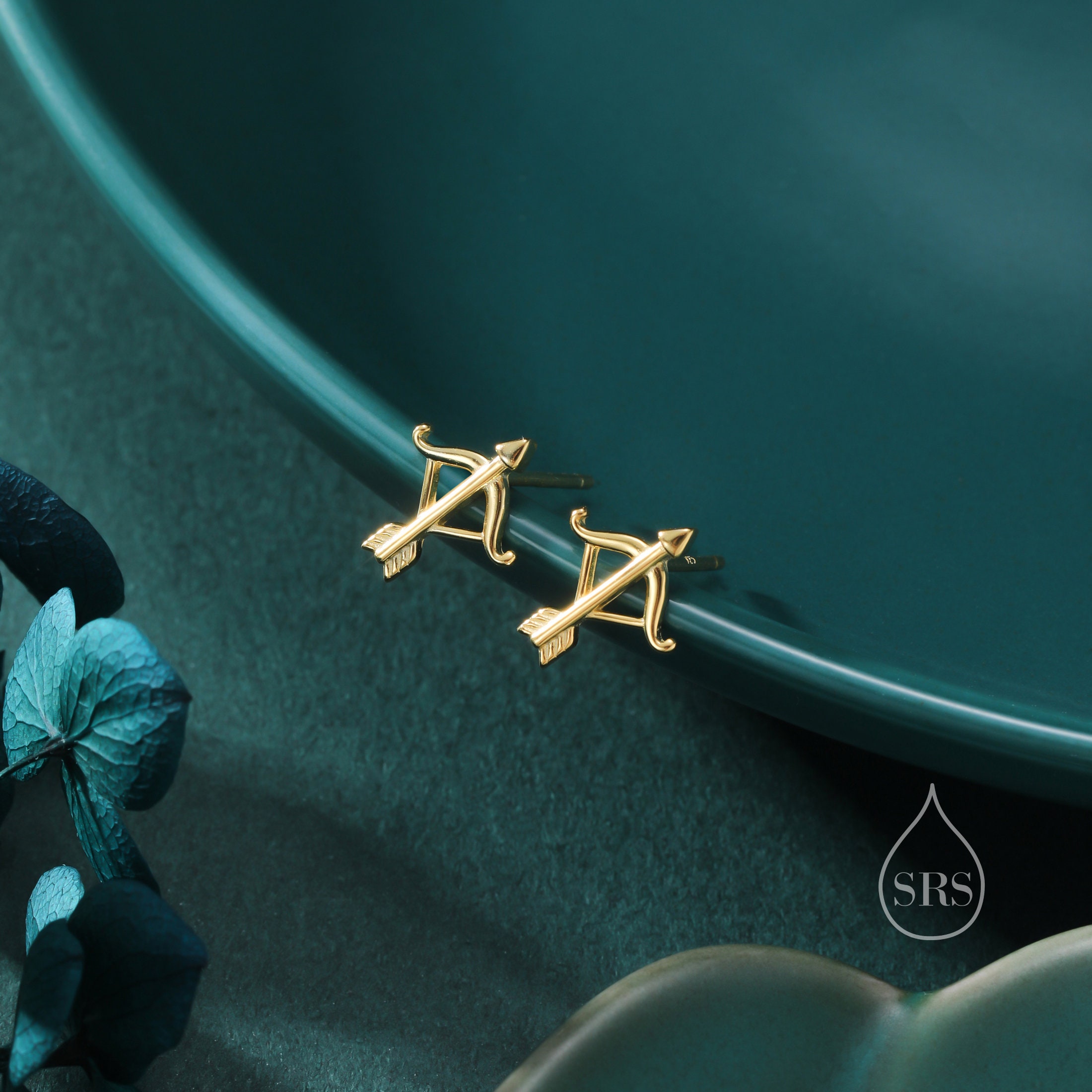 Bow and Arrow Stud Earrings in Sterling Silver, Silver or Gold or Rose Gold, Bow and Arrow Earrings