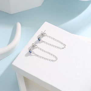 Sapphire Blue CZ Chain Ear Jacket in Sterling Silver, Silver or Gold, Front and Back Earrings, Two Part Earrings, Linking Chain Earrings image 4