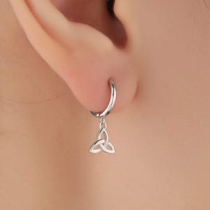 Celtic Trinity Knot Huggie Hoop Earrings in Sterling Silver, Silver, Gold or Rose Gold, Celtic Trinity Knot Earrings