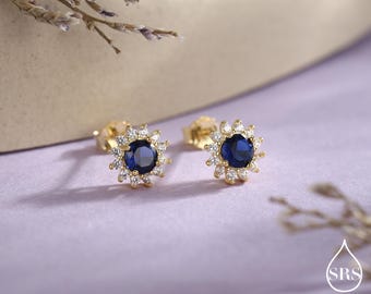 Buy Sapphire Flower Stud Earrings in Sterling Silver, Gold or