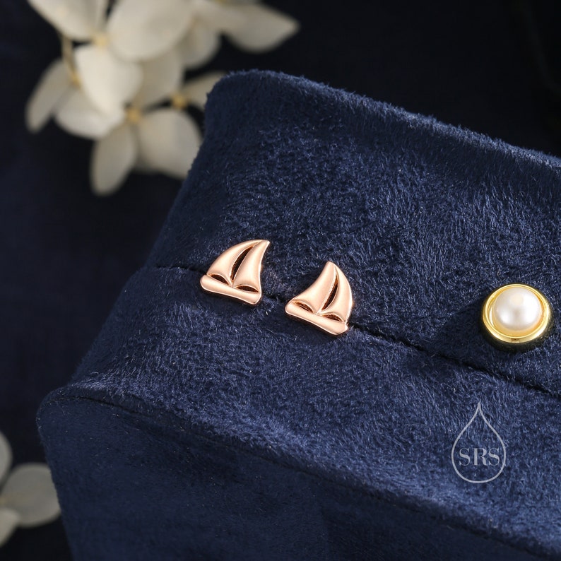 Sailing Boat Stud Earrings in Sterling Silver, Silver, Gold or Rose Gold, Boat Earrings, Sailing Earrings image 4