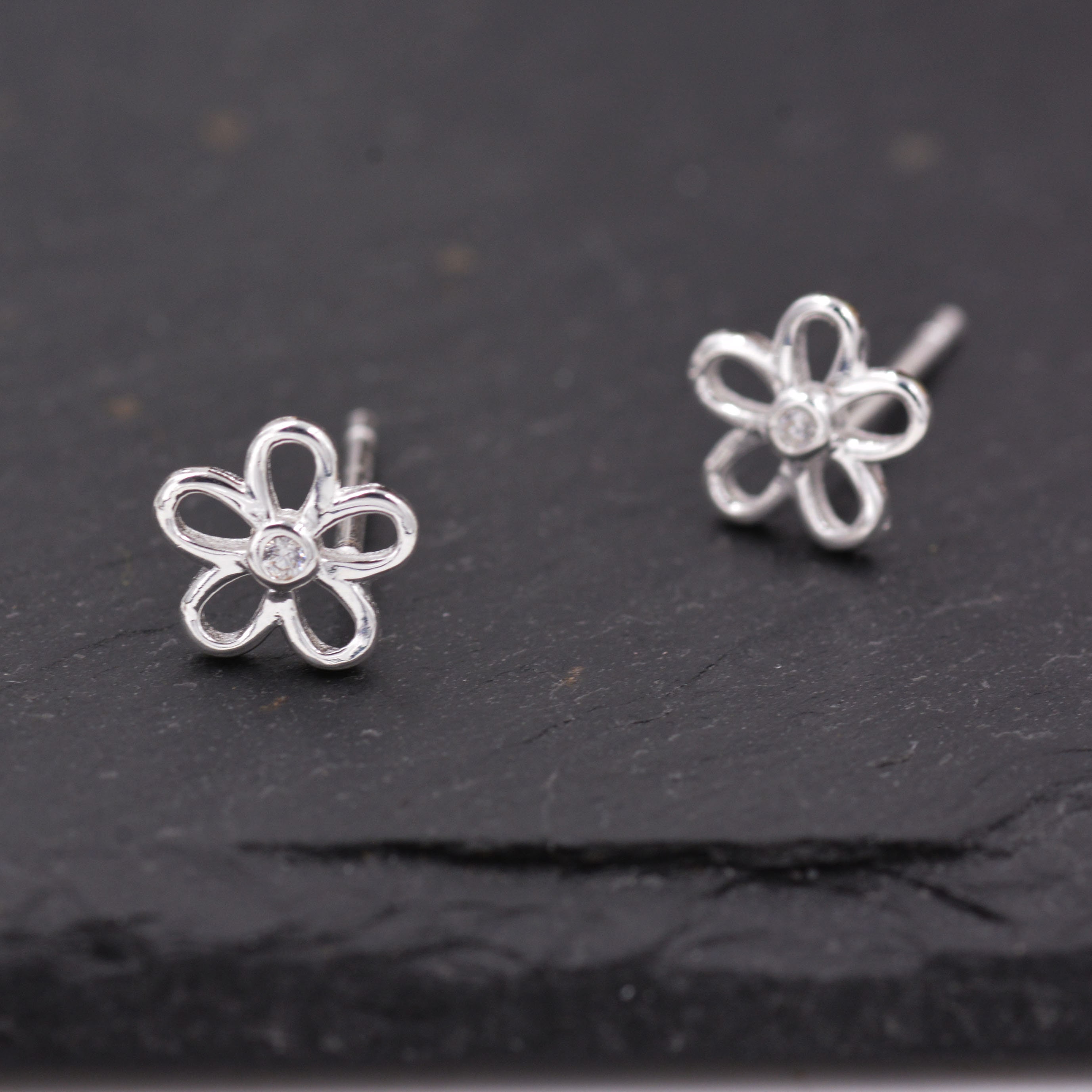 Small Forget-me-not Flower Blossom Stud Earrings in Sterling