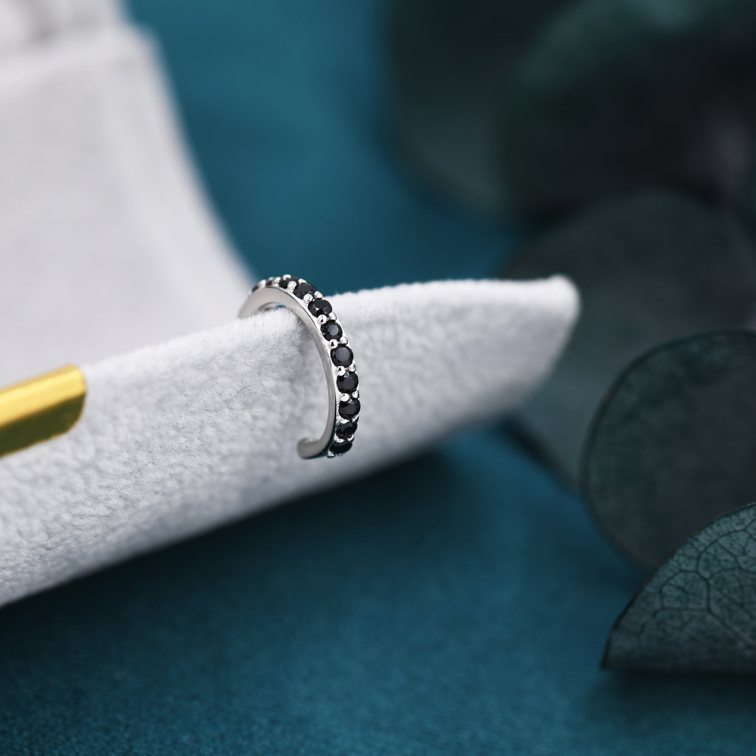 Black CZ Ear Cuff in Sterling Silver, Silver or Gold, Simple