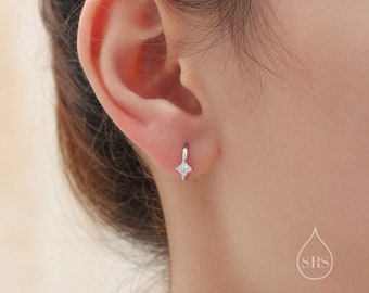 Single CZ Crystal Huggie Hoop in Sterling Silver, Silver or Gold, Minimalist Simple   Hoop Earrings