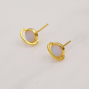 Little Planet Stud Earrings in Sterling Silver - Simulated Moonstone - Gold or Silver - Sold as a Pair - Cute, Fun, Whimsical and Pretty image 7