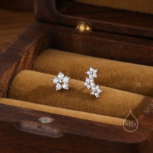 Asymmetric Forget Me Not Flower Bouquet CZ Stud Earrings in Sterling Silver, Silver, Gold or Rose Gold, Mismatched CZ Flower Stud Earrings image 4