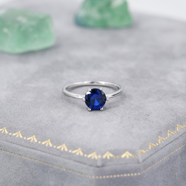 Bague taille brillant CZ bleu saphir 1 carat en argent sterling, bague zircon bleu 6,5 mm, taille US 5-8, pierre de naissance septembre