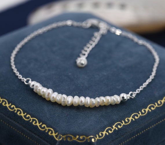 Braccialetto di perle Keshi delicate in argento sterling, argento o oro, perle d'acqua dolce autentiche, bracciale di perle naturali, perle color avorio - Italia