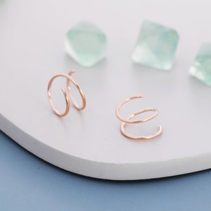 Minimalist Spiral Hoop Earrings in Sterling Silver, Single Piercing Spiral Hoop Earrings, Double Hoop Twist Earrings zdjęcie 7