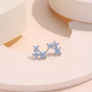 Tiny Hydrangea Bouquet CZ Stud Earrings in Sterling Silver, Silver or Gold, Opal Blue or Opal Pink, Three CZ Flower Earrings, CZ Cluster image 4