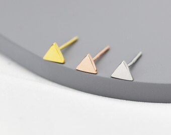 Extra Tiny Triangle Stud Earrings in Sterling Silver, Silver, Gold or Rose Gold, Geometric Minimalist Design, Stacking Earrings