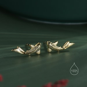 Koi Fish Stud Earrings in Sterling Silver, Silver or Gold or Rose Gold, Koi Fish Earrings image 2