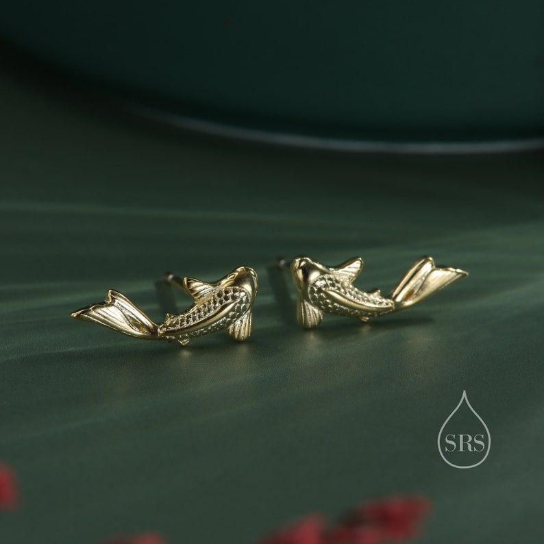 Koi Fish Stud Earrings in Sterling Silver, Silver or Gold or Rose Gold, Koi Fish Earrings image 2