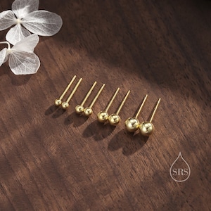 Minimalistische bolstekers in sterlingzilver, verguld sterlingzilver, eenvoudige bolstekers, kleine bolstekers, 2 mm 3 mm 4 mm 5 mm