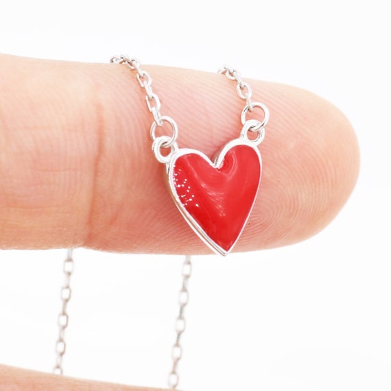 Diamond & Red Enamel Heart Necklace