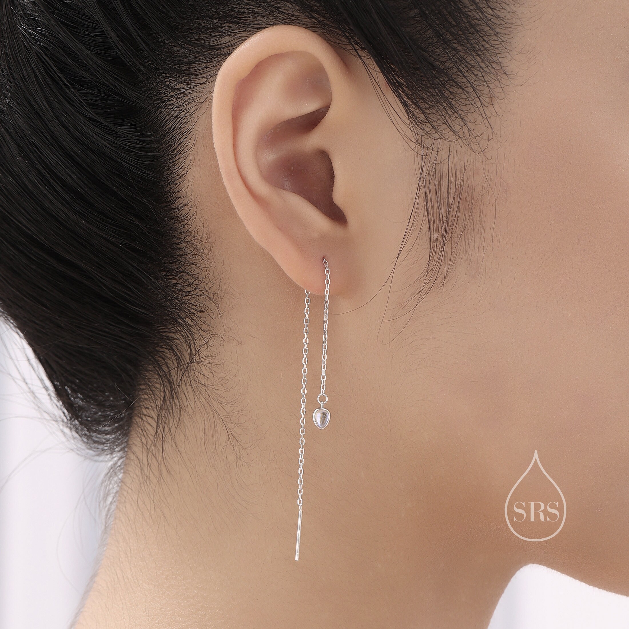 Orecchini lunghi a goccia in pietra di luna in argento sterling, orecchini a pera in pietra di luna da laboratorio da 3 x 4 mm, argento, oro o oro rosa - Italia