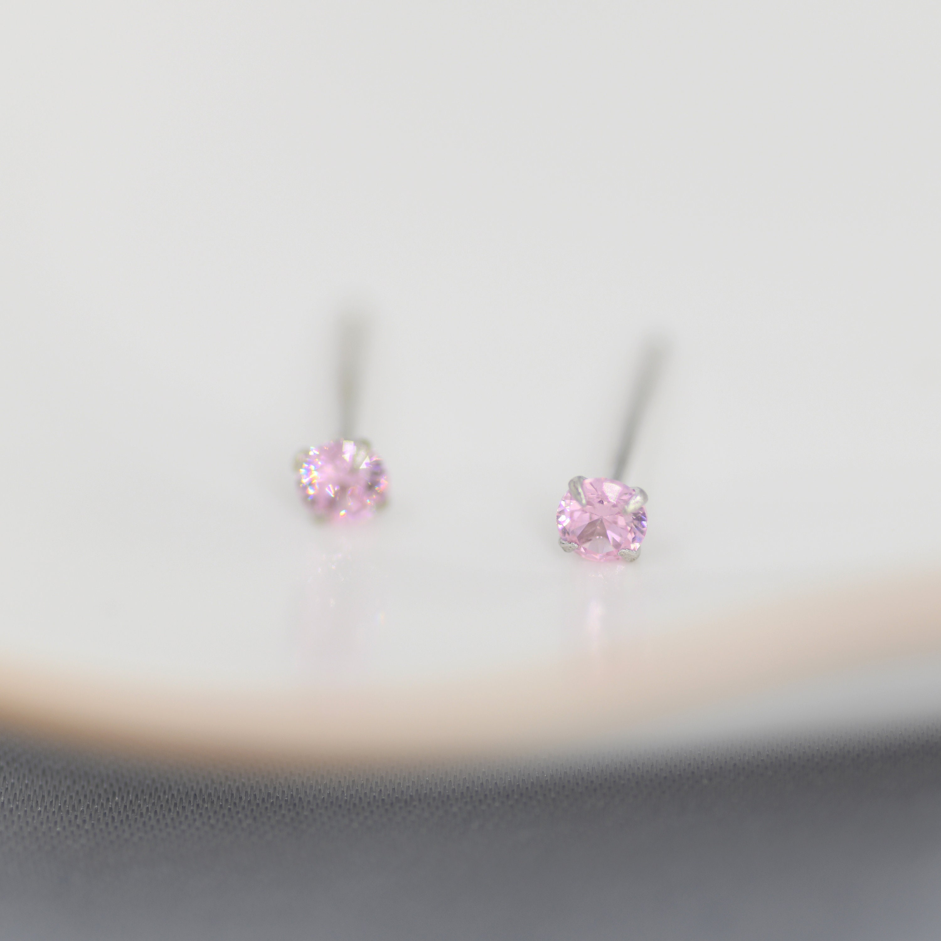 [TATIANA]925silver☆Birthstone Round Bezel One-Touch Earring Sterling Silver October Birthstone Earrings, Tourmaline Pink