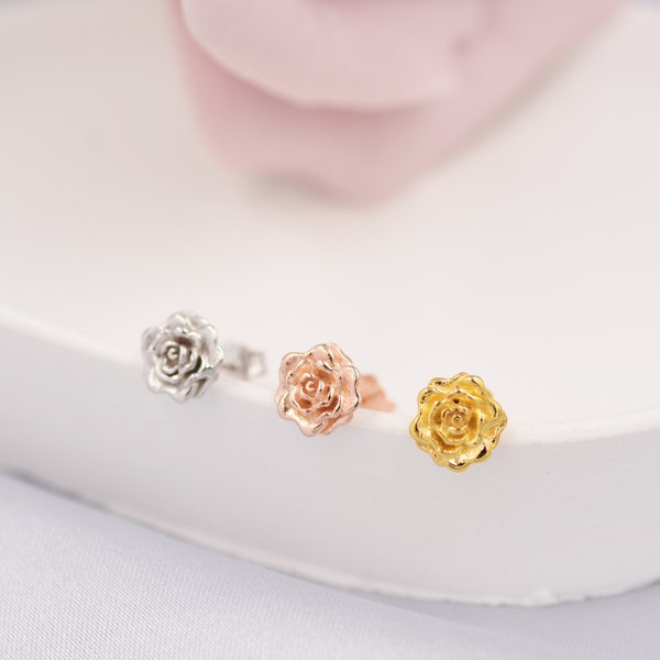 Sterling Silber Rose Ohrringe, Silber, Gold oder Roségold, Rose Ohrstecker, zierliche Blumen Blüten Ohrringe, Natur inspiriert