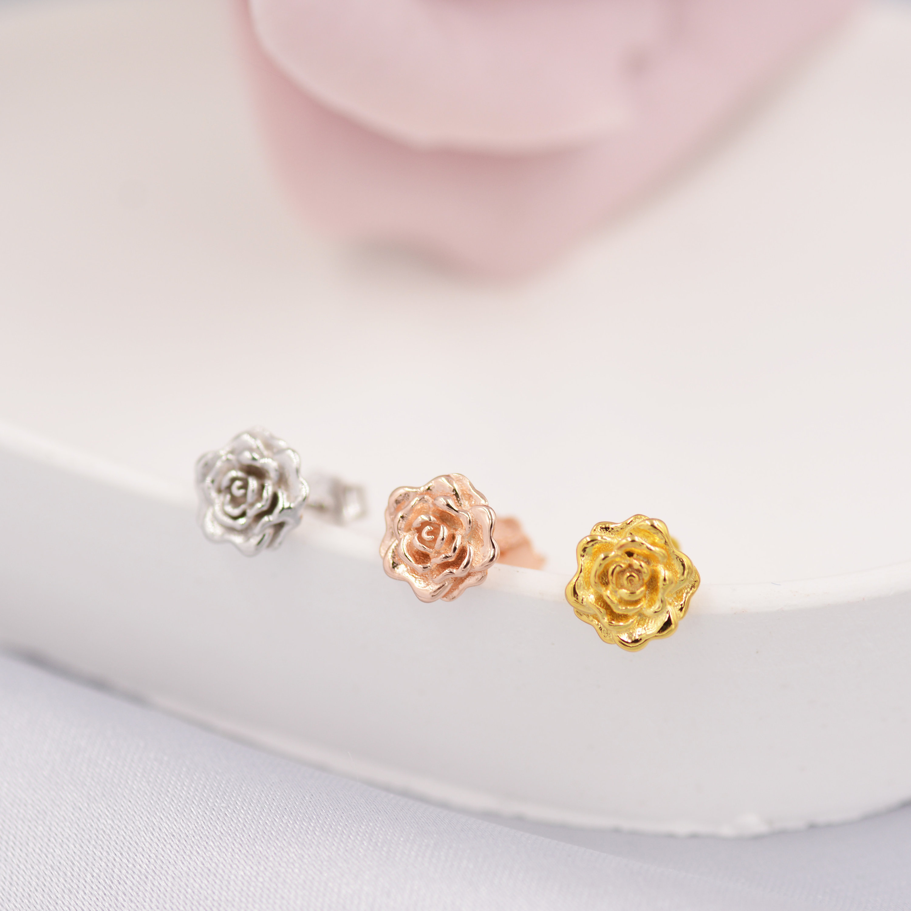 Silverly Sterling Silver Rose Stud Earrings for Women – 3D Small Flower Studs in 925 Silver – Romantic Goth Nature-Inspired Jewelry - Vintage-Style Fairytale Princess Accessory